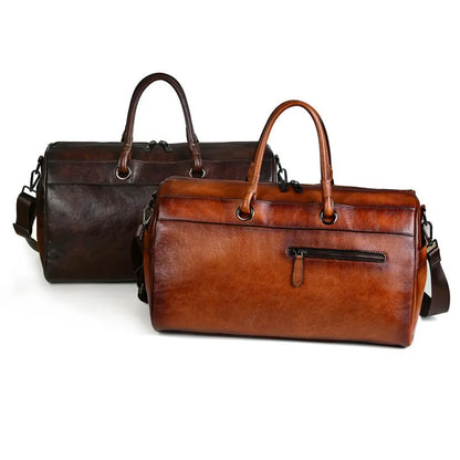 Handmade retro leather handbag in vintage brown colour with genuine cowhide leather construction