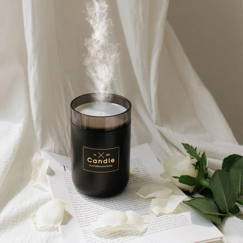 Compact USB-powered humidifier with adjustable mist output and soothing nightlight for creating a relaxing atmosphere in any room