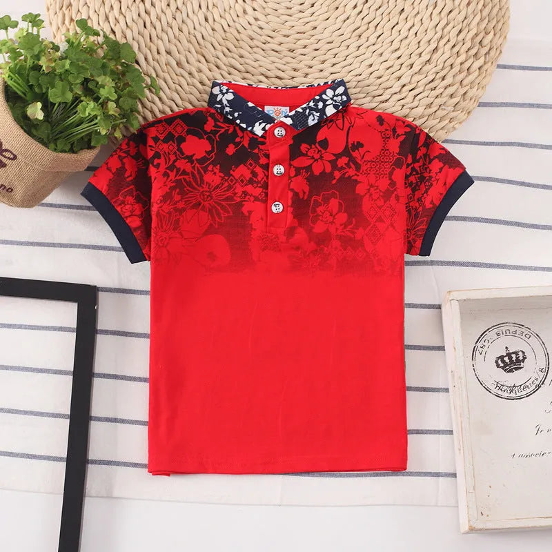 Boys short sleeve cotton lapel shirt in solid colour on a hanger.