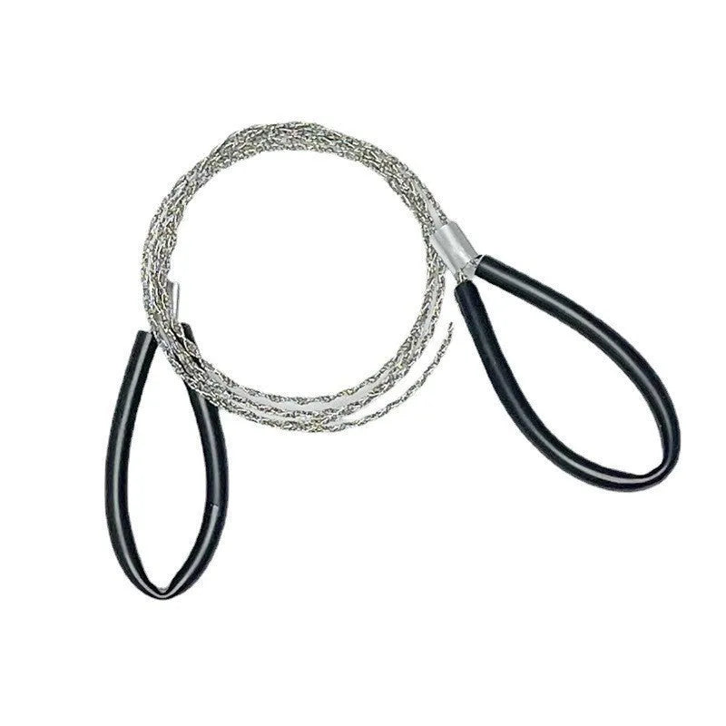 Outdoor survival saw with black hand leather case and red steel wire, 70cm long for cutting tasks