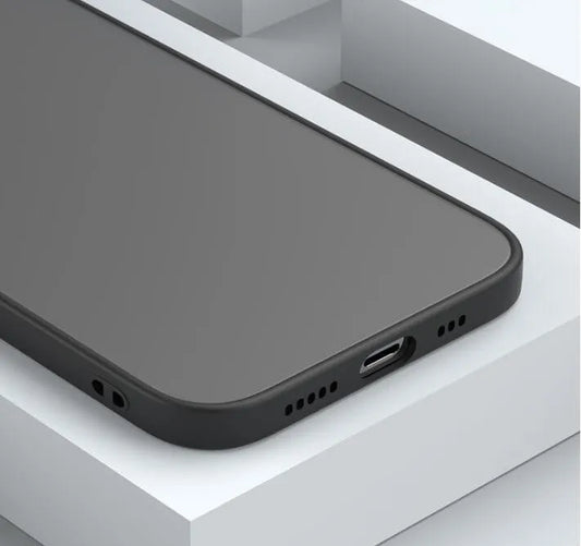 Fine hole skin-sensing iPhone case with frosted finish showing 0.8mm thin profile and full lens protection