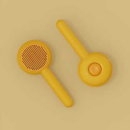 Sunflower design pet comb with stainless steel needles and one-click hair removal button