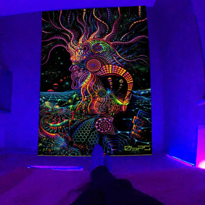 Fluorescent landscape tapestry in multiple colours and sizes with glowing UV effects