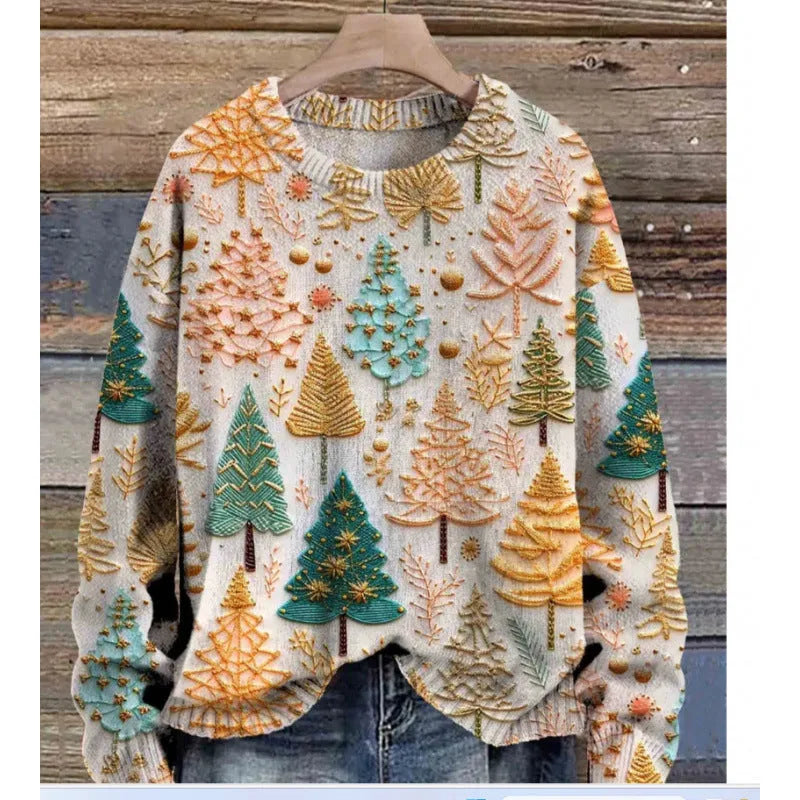 Round neck sweater with digital printed little flower pattern in various colours