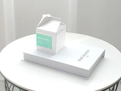 White milk carton shaped USB humidifier with 260ml capacity measuring 75mm x 75mm x 113mm
