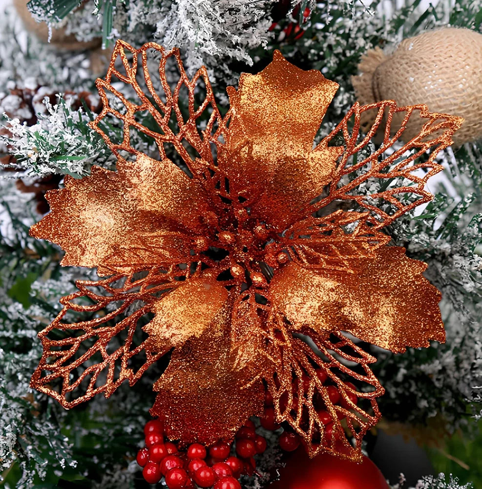 16cm Christmas tree wreath in gold with PE base and glitter powder for festive hanging