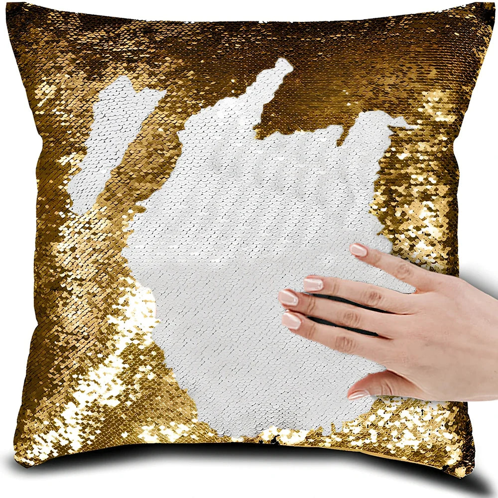 40x40cm square pillow cover showing colour-changing portrait pattern on knitted polyester fabric