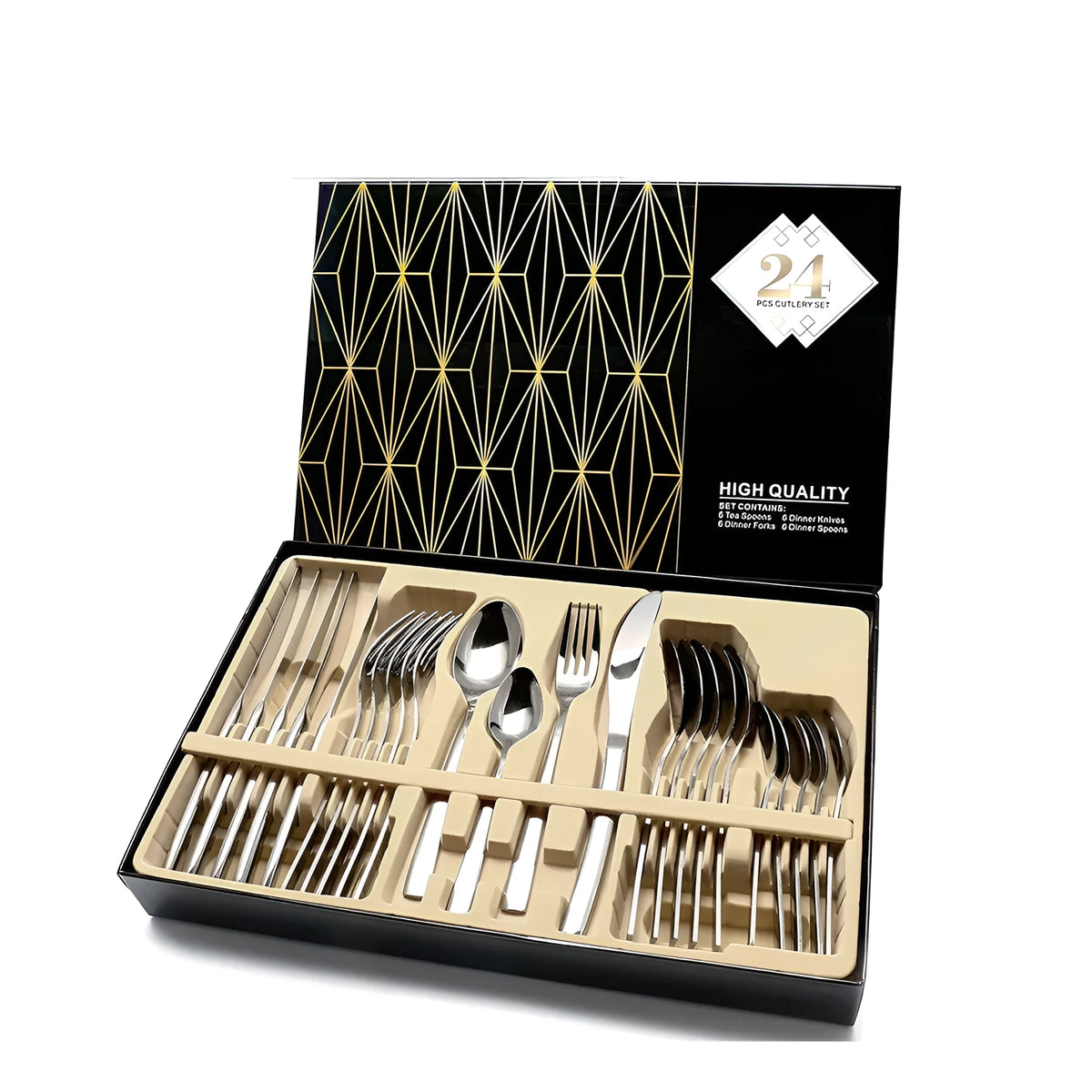 24 piece rice husk flatware set with spoons, knives and forks in a gift box, China or Russian Federation colour