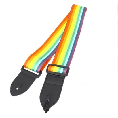 Printed cloth guitar shoulder strap showing eight different graphic design options