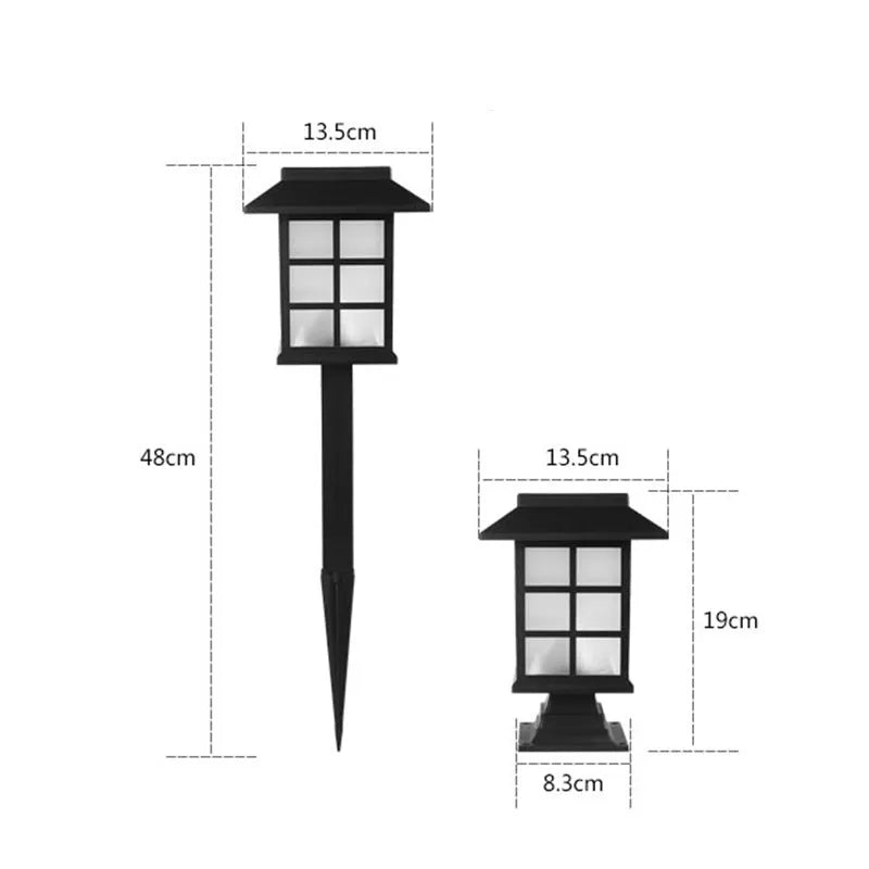 Black solar outdoor LED lawn light for garden and pathway illumination