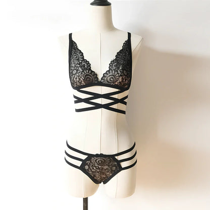 Women's full slip lingerie with lace hollow-out detailing and adjustable spandex chest support