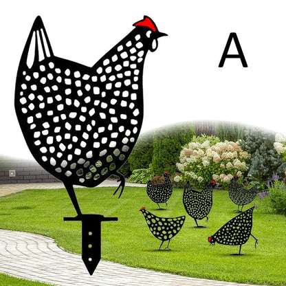 Set of powder-coated metal chicken yard art stakes, sizes 15-35 cm, with lifelike hen silhouettes for garden decor