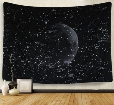 Constellation tapestry with moon and stars design for wall or bed decoration