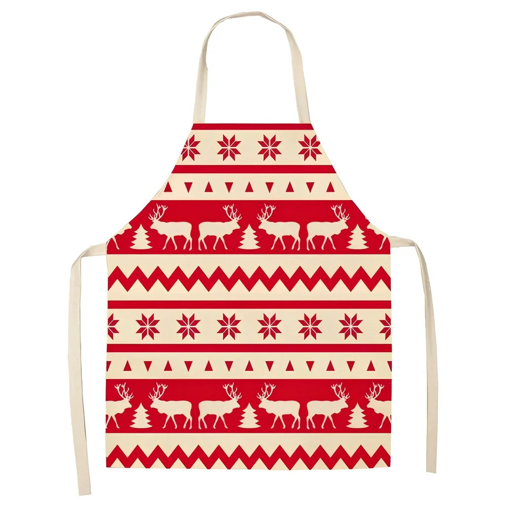 Cotton linen Christmas apron with adjustable straps showing 68x55 cm coverage area