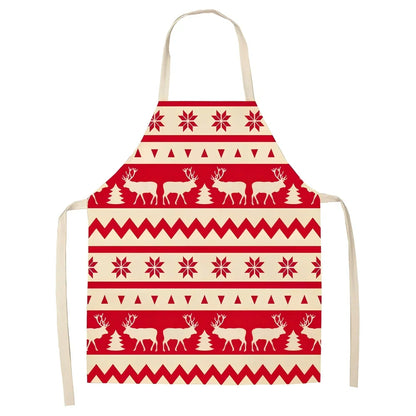 Cotton linen Christmas apron with adjustable straps showing 68x55 cm coverage area