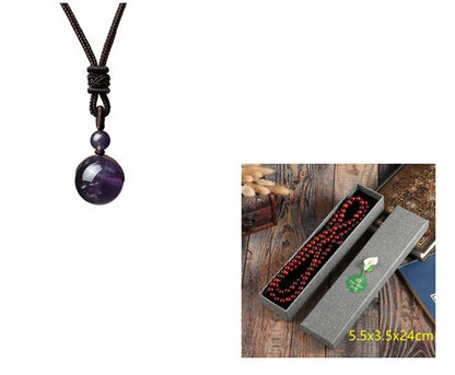16mm natural obsidian pendant amethyst necklace with adjustable length and geometric design