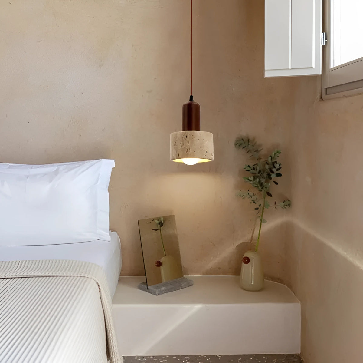 Retro yellow cave stone pendant light with iron body and yellow marble lampshade, hanging wire LED bedside chandelier