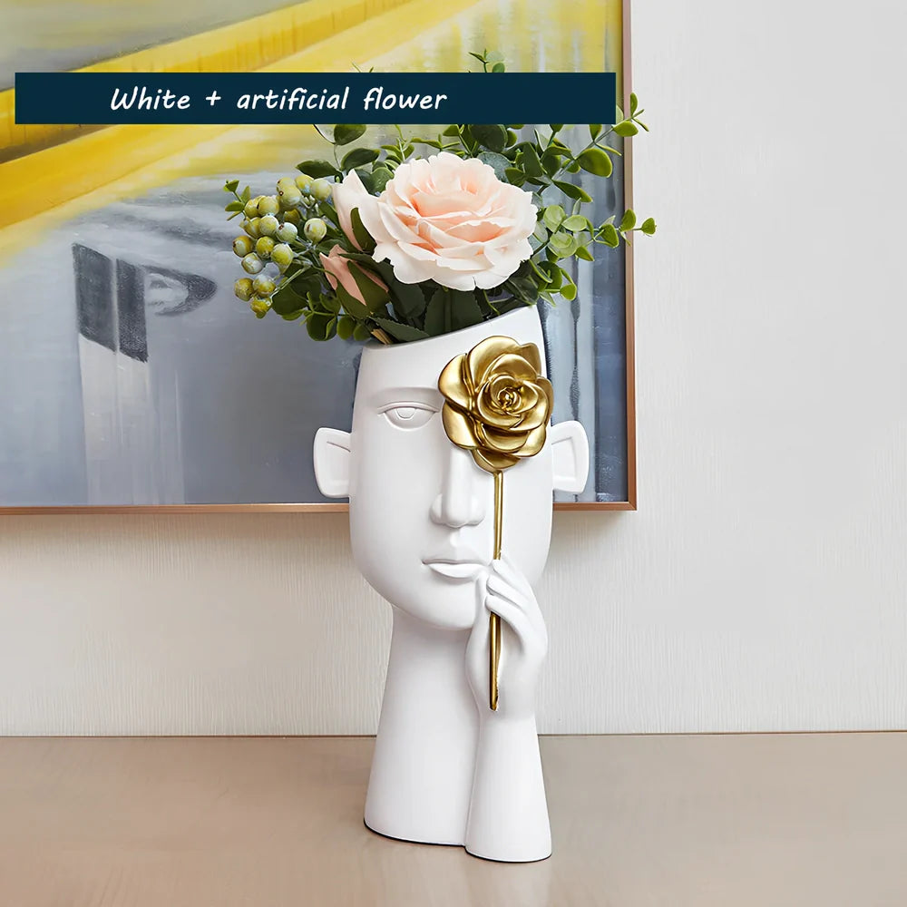 Creative art vase with body shape design in black and white colours, modern resin home decoration