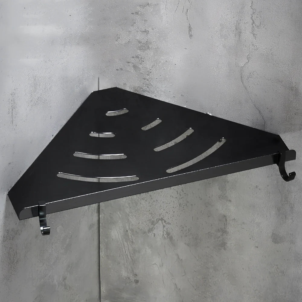 Black space aluminium triangle floating bathroom shelf, 30cm wide single or double layer wall mount for storage
