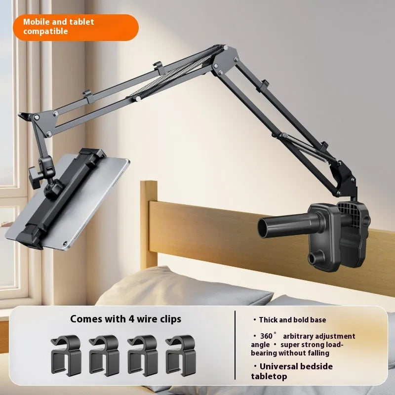 Metal cantilever bracket bedside table with 4 clips for mobile phone and tablet, universal clamp-on tray