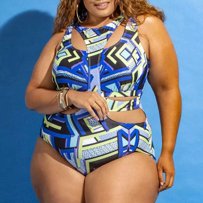 Plus size ethnic print one-piece swimsuit with high elasticity fabric