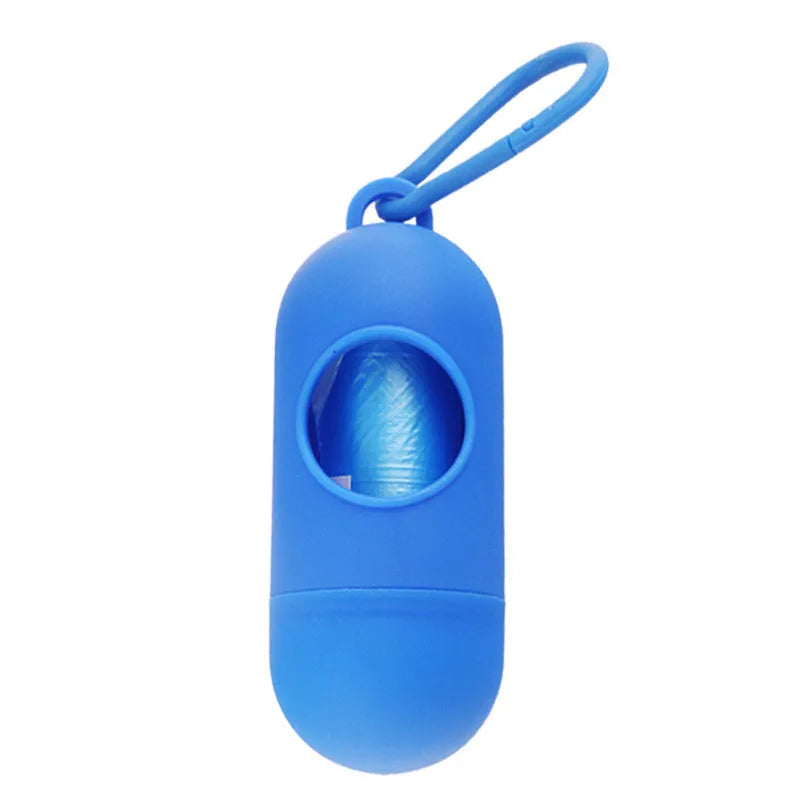 Dog poop bags holder with hook in various colours, showing Velcro fastening and compact 10cm size