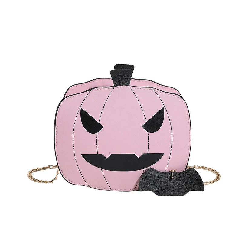 Halloween Cartoon Pumpkin Shoulder Bag in various colors with adjustable chain strap