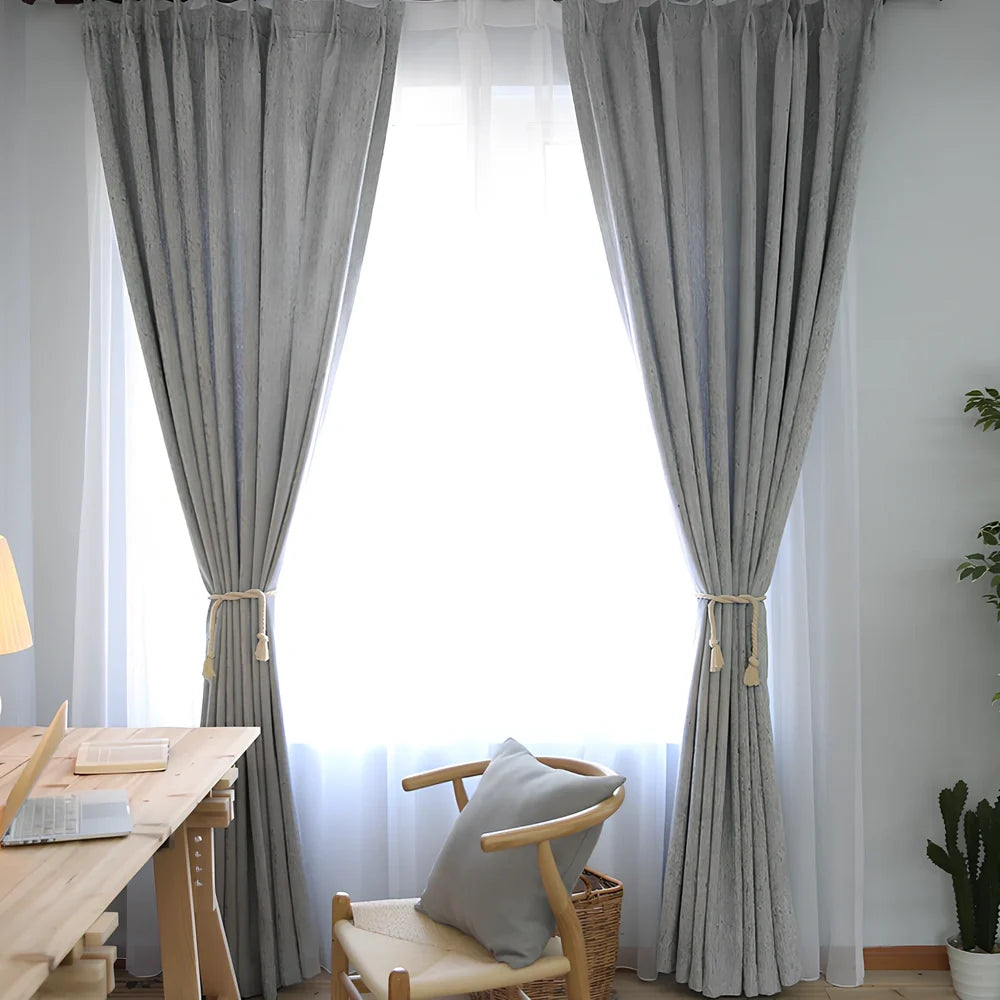 Solid colour polyester curtain fabric in blue, grey, purple, yellow with 40-70% shading for window use