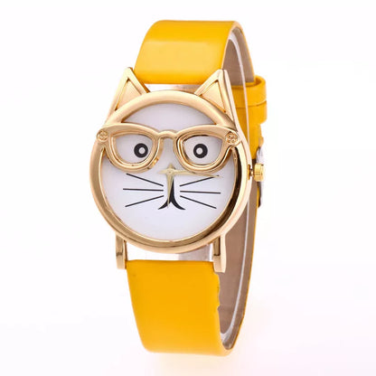 Cat face cartoon children's watch with quartz movement and multiple color options