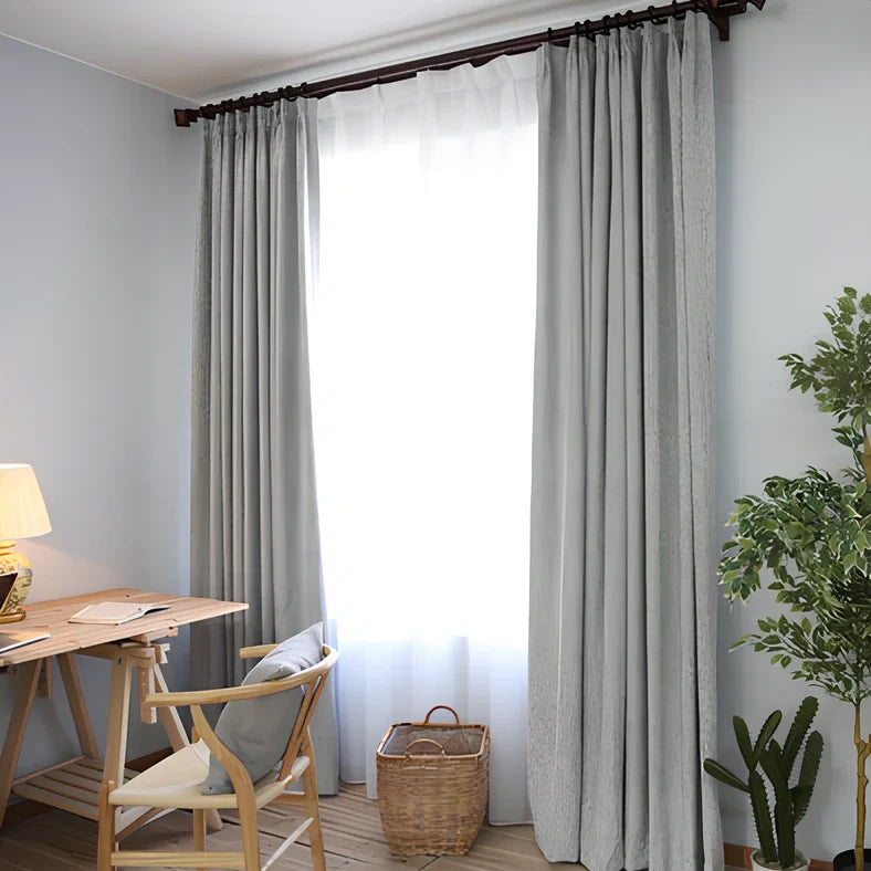 Solid colour polyester curtain fabric in blue, grey, purple, yellow with 40-70% shading for window use