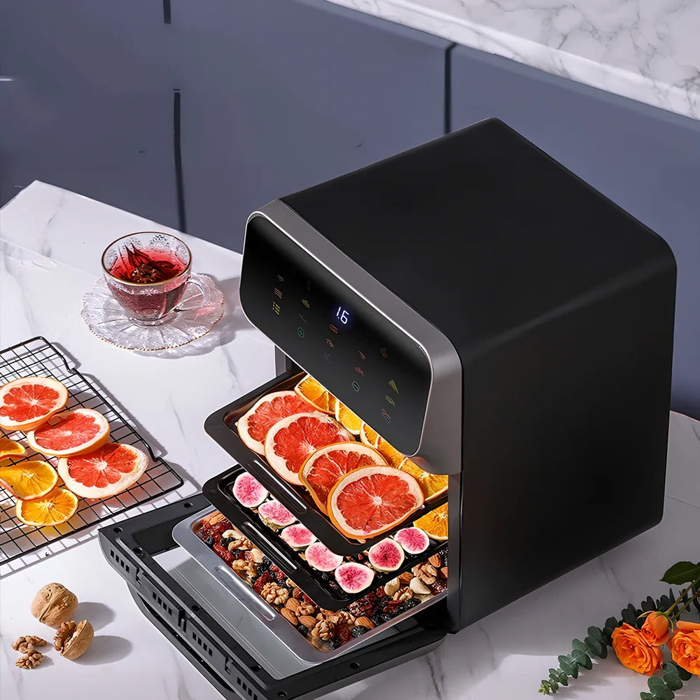 Black 6L visual intelligent air fryer with EU plug, 1350W power for family cooking