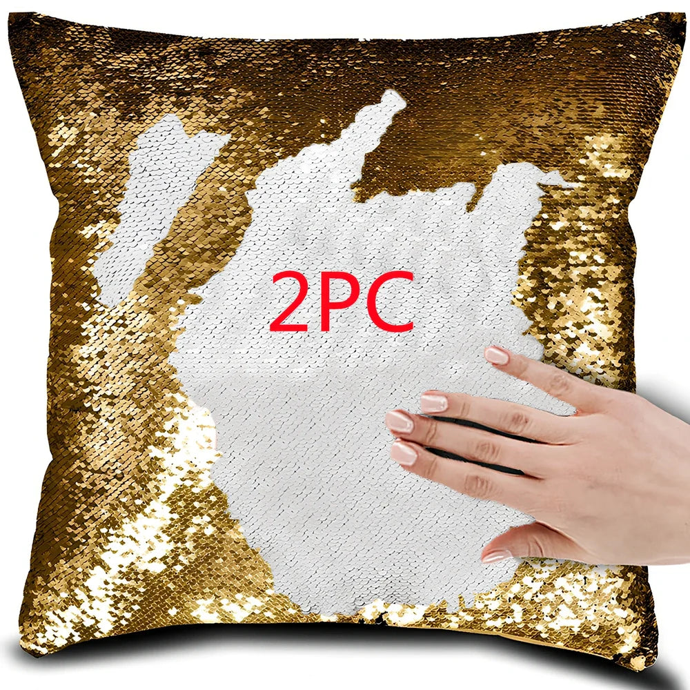 40x40cm square pillow cover showing colour-changing portrait pattern on knitted polyester fabric