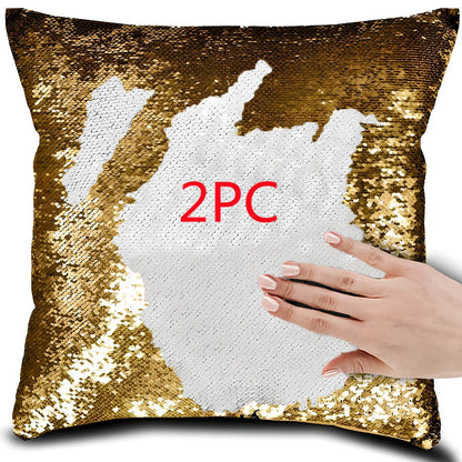 40x40cm square pillow cover showing colour-changing portrait pattern on knitted polyester fabric