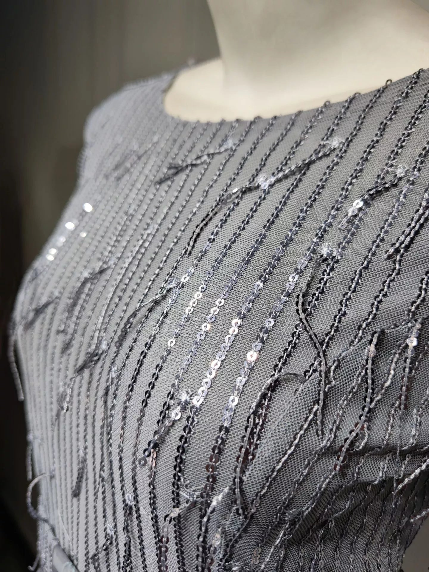 Sequin Tassels Slim-fit Muslim Dress in gold and silver with unique detailing