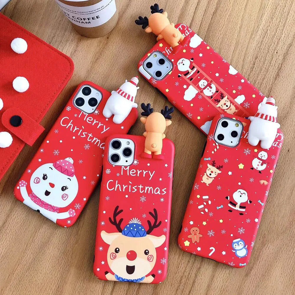 Christmas phone case with silicone back cover for iPhone, showing festive design and colour options