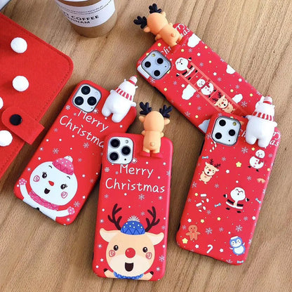 Christmas phone case with silicone back cover for iPhone, showing festive design and colour options