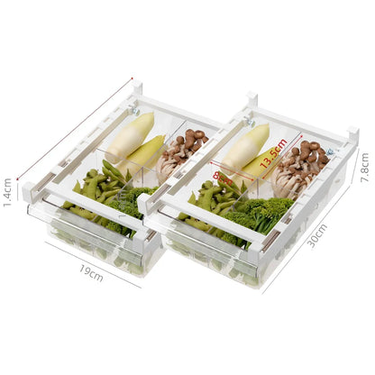 Transparent adjustable fridge egg storage rack with pull-out drawer holding 21 eggs, stackable for kitchen organisation