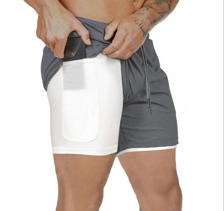 Pocket compression shorts in nylon, moisture-wicking and quick-drying, available in multiple colours and sizes S to 3XL.