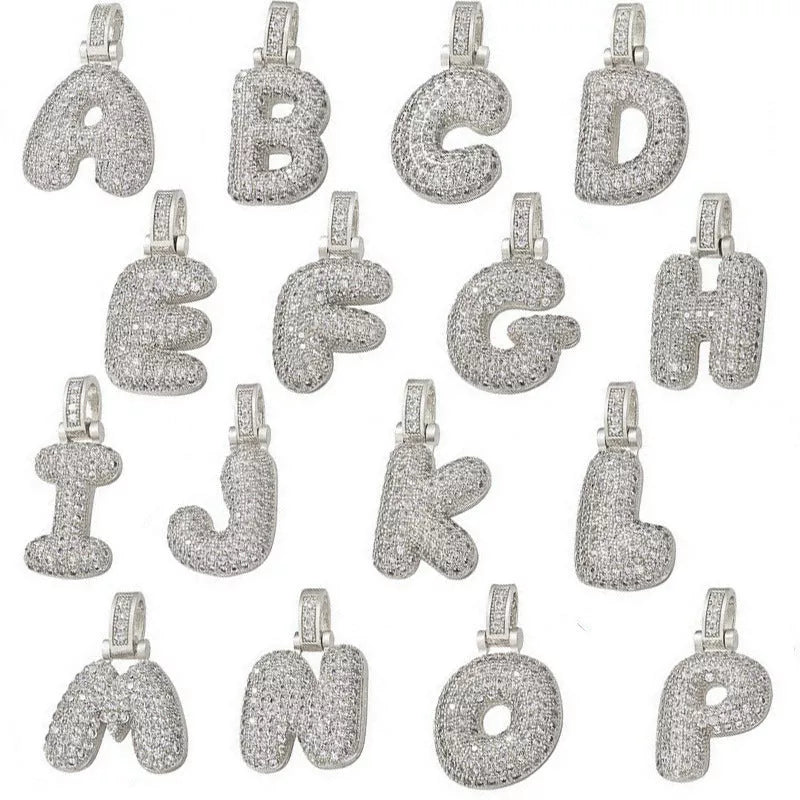 Copper Micro Inlaid Zircon Letter Pendant Necklace with customizable alphabet options
