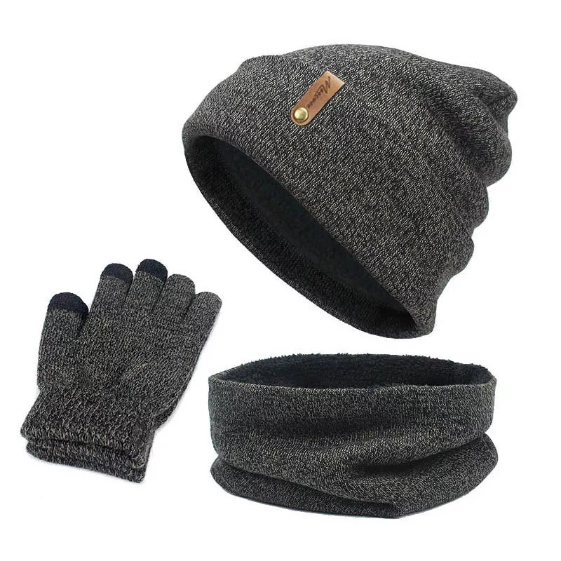 Wool touch screen gloves with scarf and hat set for cold weather