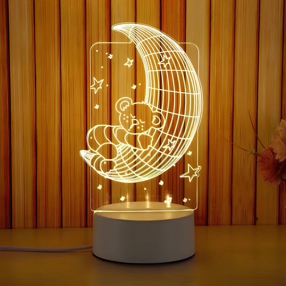 Creative USB bedside night light with acrylic castle scene, 20x17.5cm size, touch control for three light modes