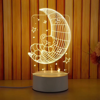 Creative USB bedside night light with acrylic castle scene, 20x17.5cm size, touch control for three light modes