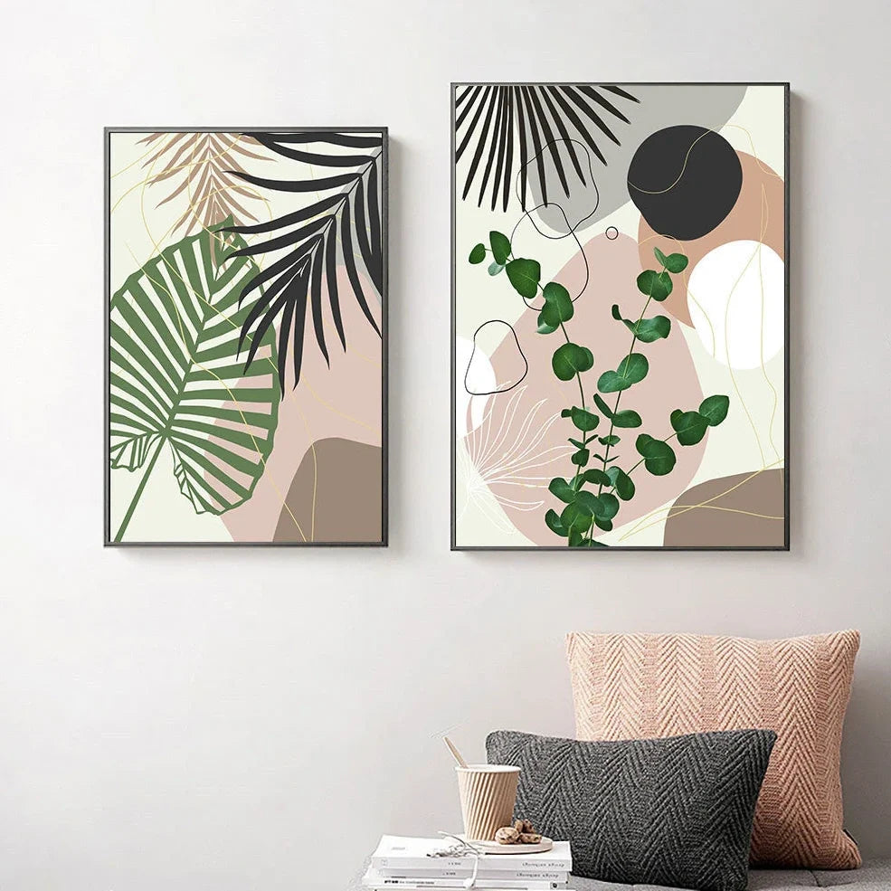 Tropical leaf pattern canvas painting in fashion casual style with no-frame design