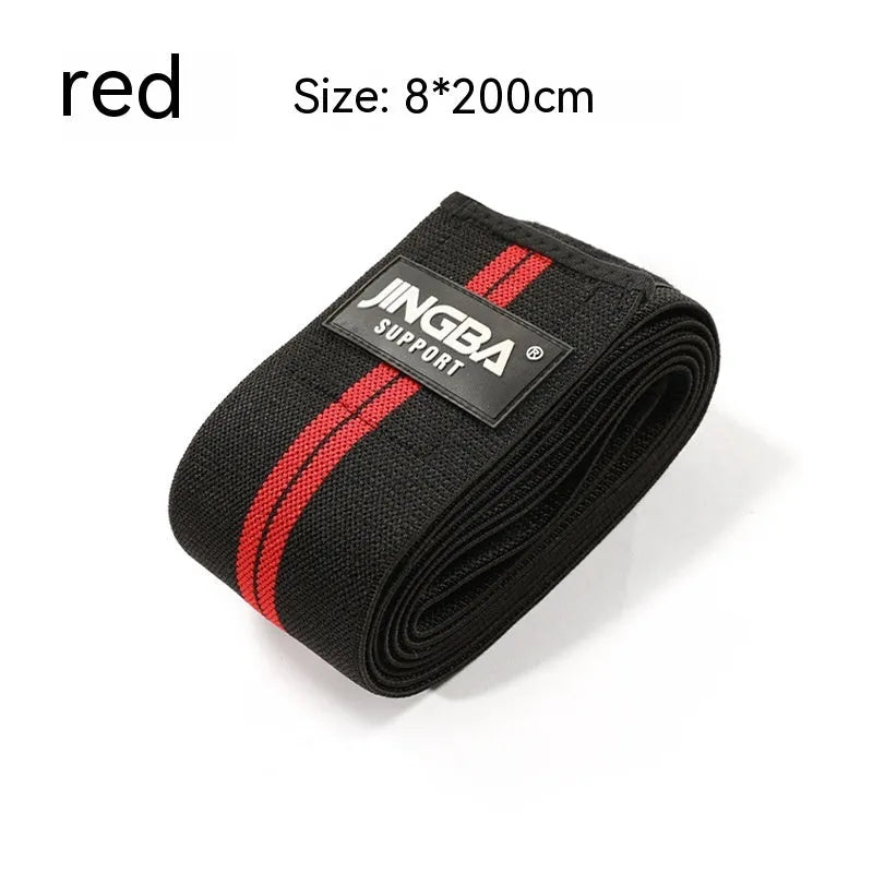 Adjustable sports knee pads in blue, grey, red, and yellow colours for weightlifting and cycling.