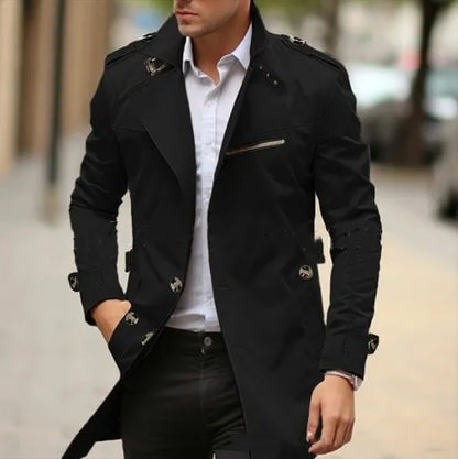 Men's solid colour cotton jacket with lapel collar and side seam pockets in Army Green.