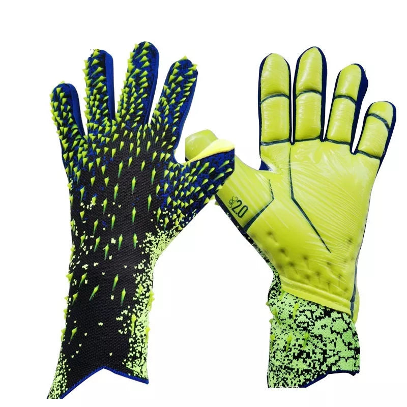 Kids Football Goalkeeper Gloves in red, green, black, and orange colors, sizes 6-10