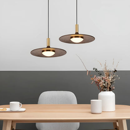 Walnut wood and solid copper fish line pendant chandelier in New Chinese style.