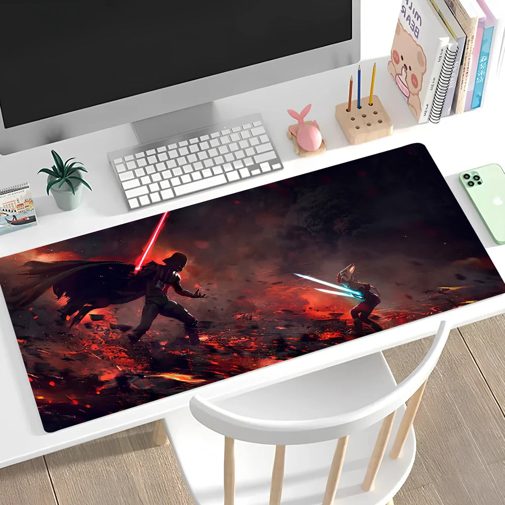 Large non-slip mouse pad with lock edge in Cherry Blossom Tower design, 900x400x4mm natural rubber base for desk stability