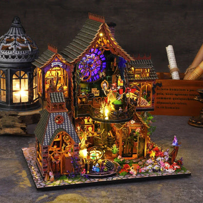 Hand-assembled 3D wooden puzzle model with LED lighting measuring 26.5×19.5×27cm