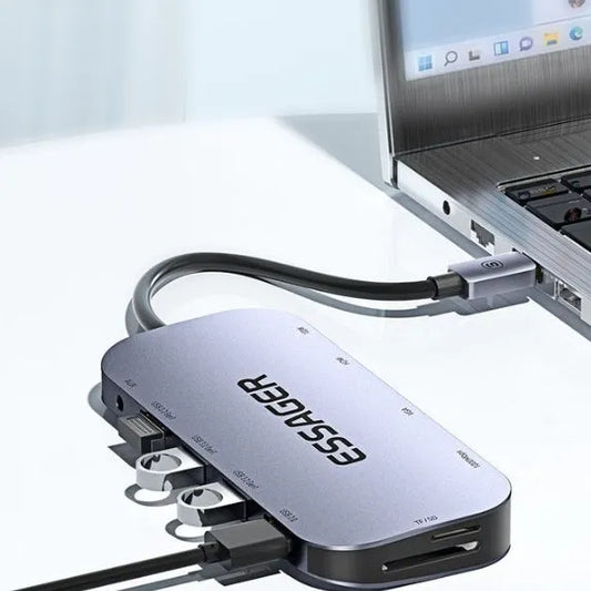 11-in-1 Type-C expansion dock with Gigabit network port and 20cm cable separator